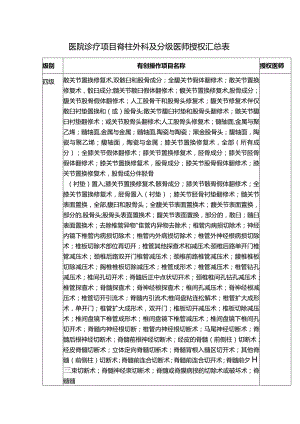医院诊疗项目脊柱外科及分级医师授权汇总表.docx