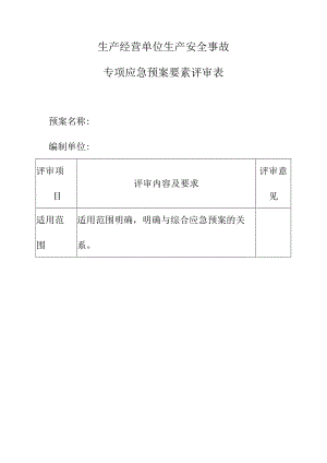 生产经营单位生产安全事故专项应急预案要素评审表.docx