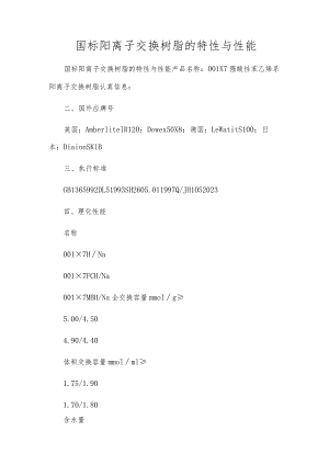 国标阳离子交换树脂的特性与性能.docx