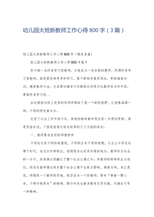 幼儿园大班新教师工作心得800字（3篇）.docx