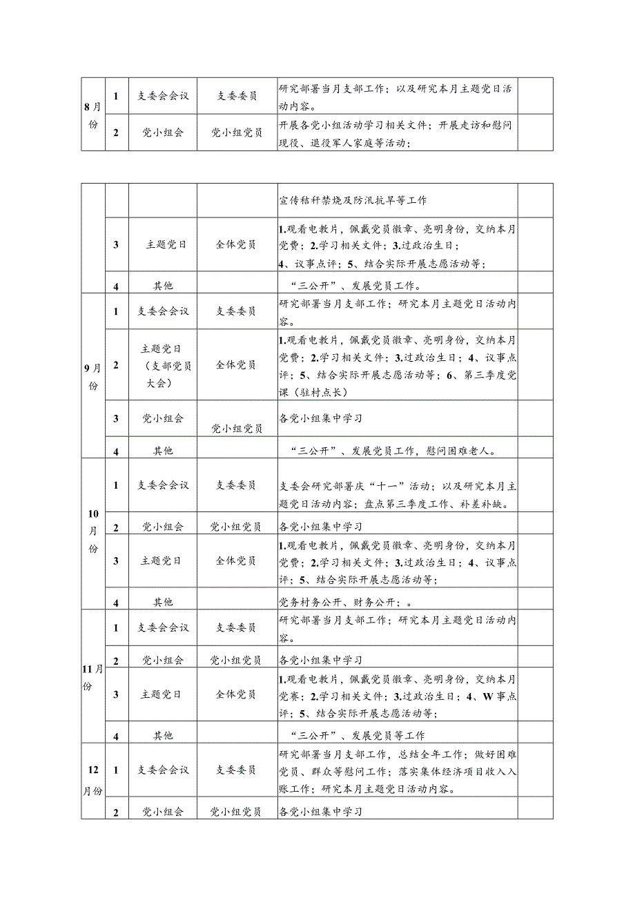2024年党支部年度工作计划要点（表格版）.docx_第3页