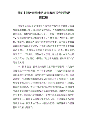 贯彻主题教育精神弘扬青春风采专题党课讲话稿.docx