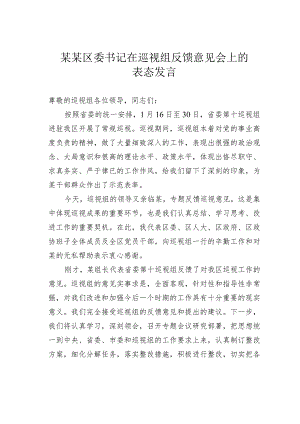 某某区委书记在巡视组反馈意见会上的表态发言.docx