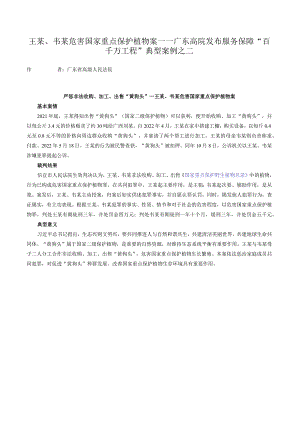 王某、韦某危害国家重点保护植物案——广东高院发布服务保障“百千万工程”典型案例之二.docx