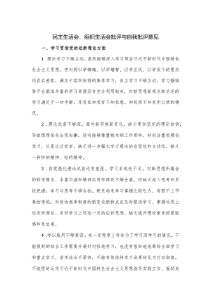 民主生活会、组织生活会批评与自我批评意见.docx