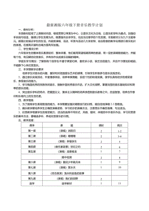 最新湘版六年级下册音乐计划、教案.docx