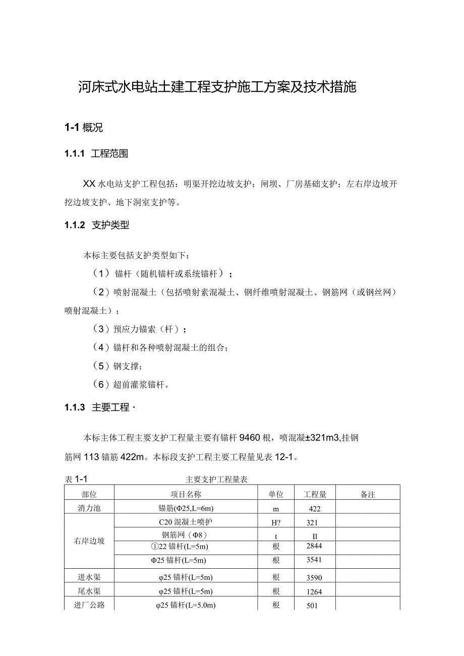河床式水电站土建工程支护施工方案及技术措施.docx_第1页