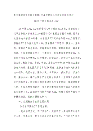 某乡镇党委领导班子2023年度专题民主生活会对照检查材料（践行宗旨等6个方面）.docx