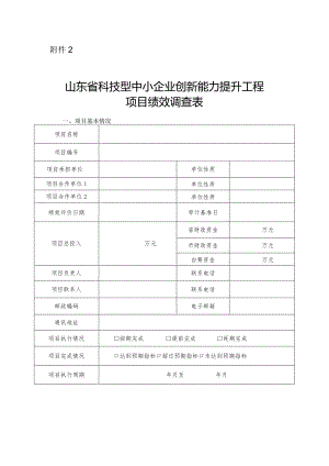 山东省科技型中小企业创新能力提升工程项目绩效调查表.docx