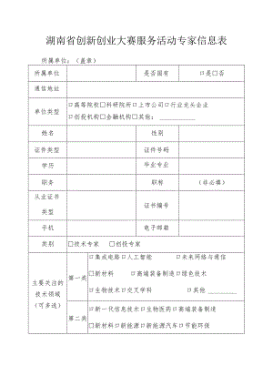 湖南省创新创业大赛服务活动专家信息表.docx