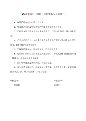 XX新能源科技有限公司班组长安全责任书（2023年）.docx