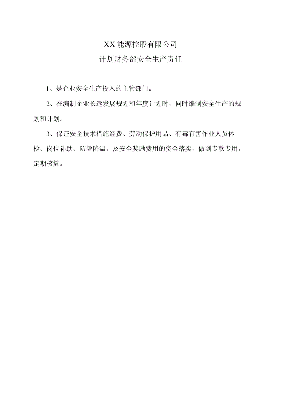 XX能源控股有限公司计划财务部安全生产责任(2023年).docx_第1页