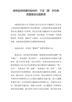 银保监局党建经验材料：下足“最”字功高质量推进主题教育.docx