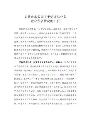 某某市水务局关于党建与业务融合发展情况的汇报.docx