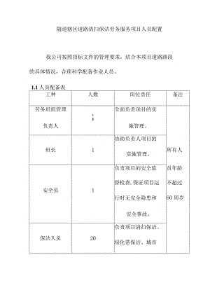 隧道辖区道路清扫保洁劳务服务项目人员配置.docx