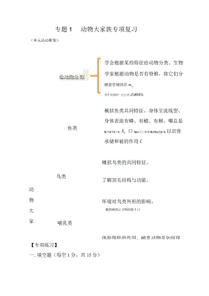 苏教版小学四年级科学下册《第一单元：动物大家族》自学练习题及答案.docx