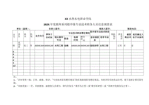 XX水利水电职业学院202X年度教师系列拟申报专业技术职务人员信息调查表（2024年）.docx