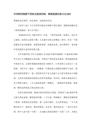 中学教师国旗下思政主题演讲稿：青春逢盛世 奋斗正当时.docx