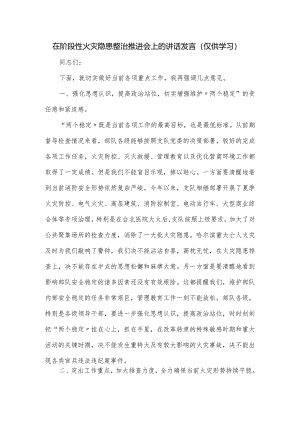 在阶段性火灾隐患整治推进会上的讲话发言.docx