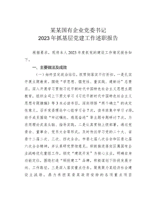 某某国有企业党委书记2023年抓基层党建工作述职报告.docx