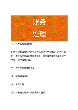 应收账款减值借贷方向表示的含义.docx
