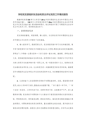 学校党支部组织生活会和民主评议党员工作情况报告.docx