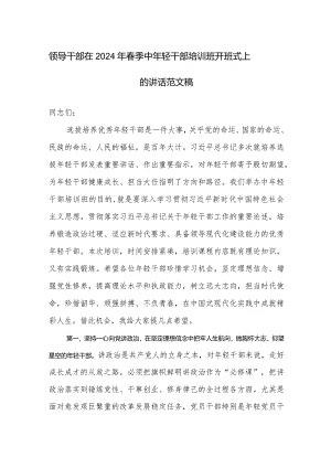 领导干部在2024年春季中年轻干部培训班开班式上的讲话范文稿.docx