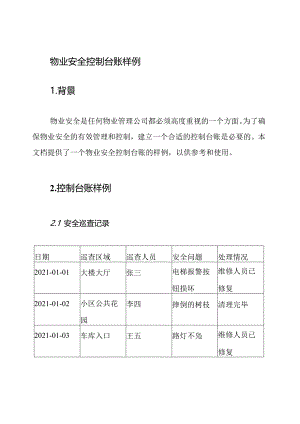 物业安全控制台账样例.docx