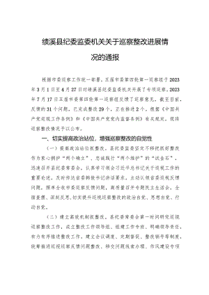 绩溪县纪委监委机关关于巡察整改进展情况的通报.docx