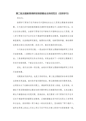 第二批主题教育调研安排部署会主持词范文.docx