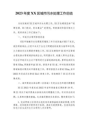 2023年度XX区城市污水处理工作总结.docx