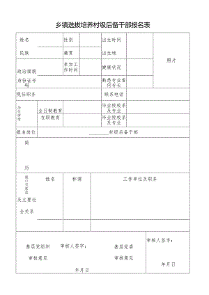 乡镇选拔培养村级后备干部报名表.docx