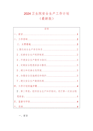 2024卫生院安全生产工作计划.docx