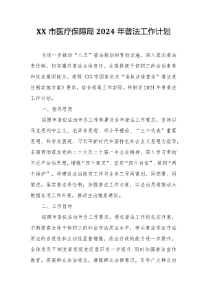 XX市医疗保障局2024年普法工作计划.docx