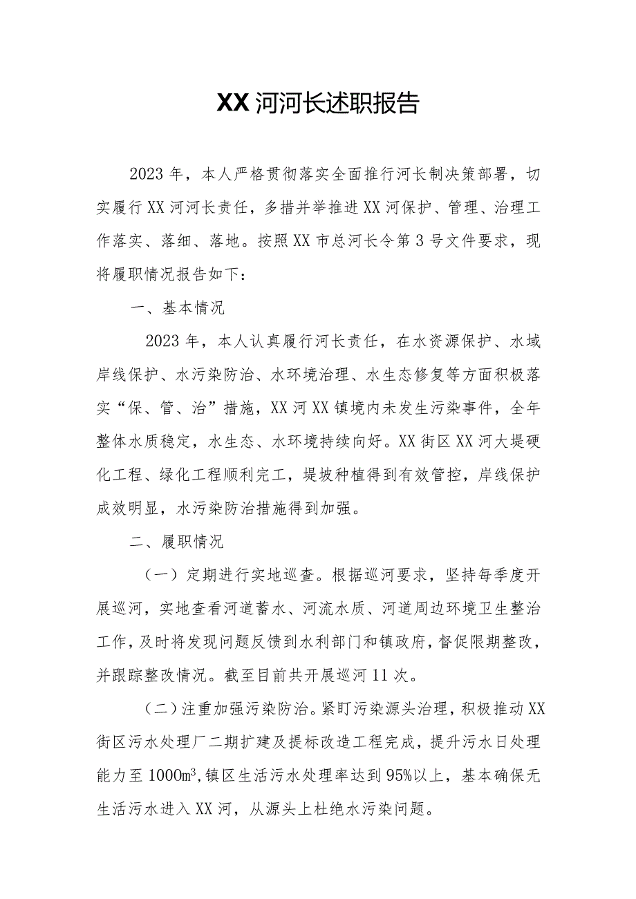 XX河河长述职报告.docx_第1页