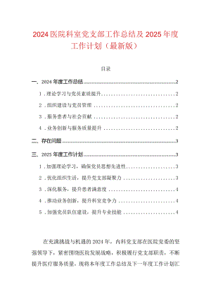 2024医院科室党支部工作总结及2025年度工作计划（最新版）.docx