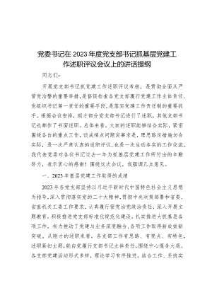 党委书记在2023年度党支部书记抓基层党建工作述职评议会议上的讲话提纲.docx