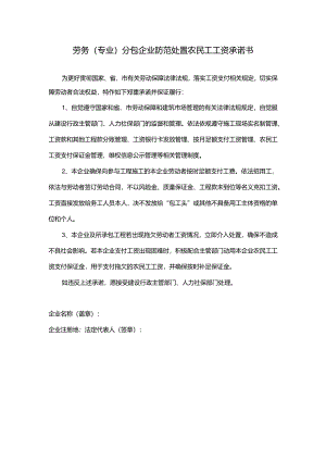 劳务（专业）分包企业防范处置农民工工资承诺书.docx