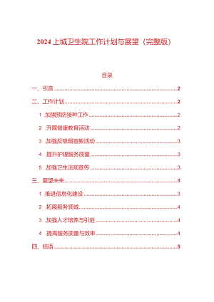 2024上城卫生院工作计划与展望（完整版）.docx