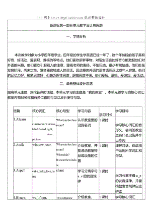 人教PEP四上大单元教学Unit 1 My classroom PA Let's learn 教案.docx