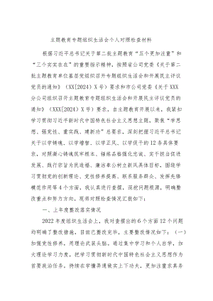 主题教育专题组织生活会个人对照检查材料（组织委员）.docx