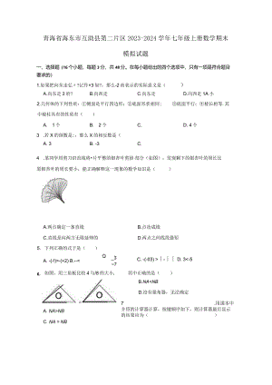 青海省海东市互助县第二片区2023-2024学年七年级上册数册末模拟试题（附答案）.docx
