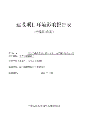 安吉辰阳海绵厂年加工成品海绵1万立方米、加工再生海绵3.8万立方米建设项目环评报告.docx