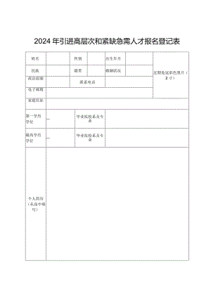 2024年引进高层次和紧缺急需人才报名登记表.docx