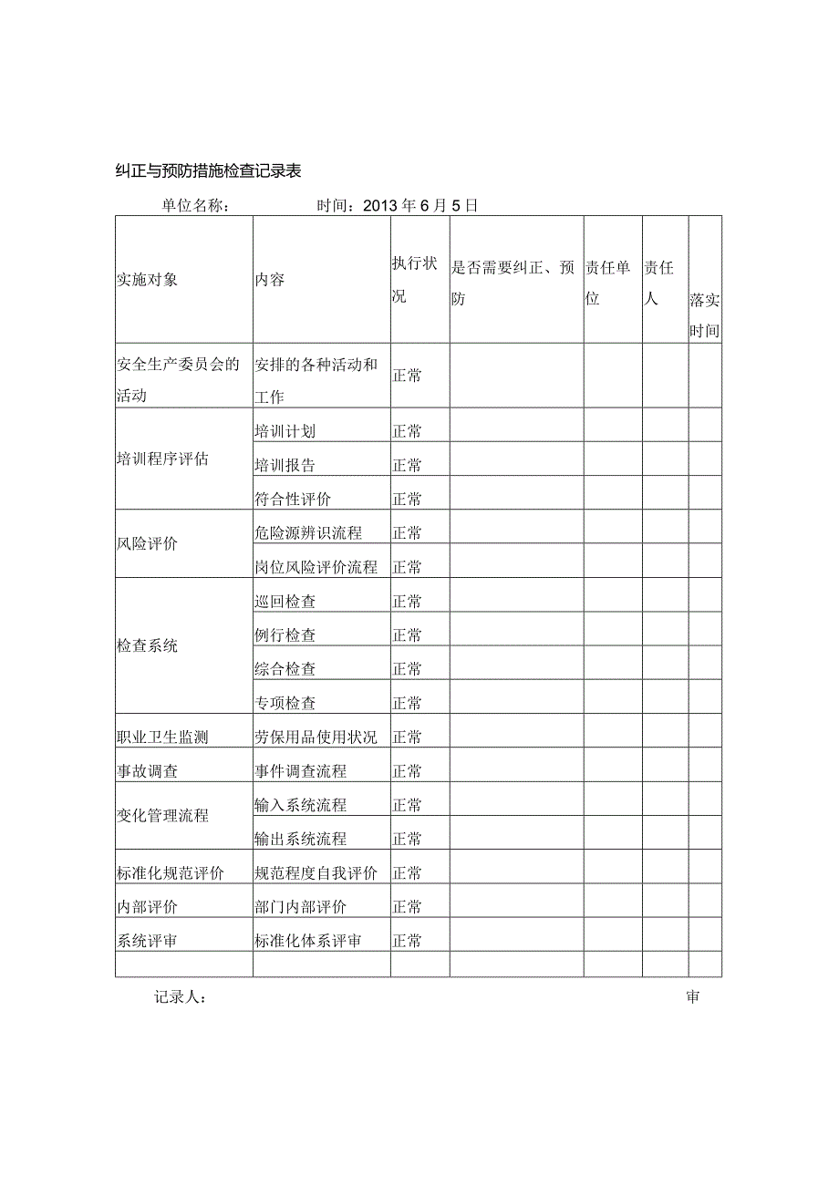 纠正与预防措施检查记录表.docx_第1页