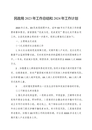 民政局2023年工作总结和2024年工作计划.docx