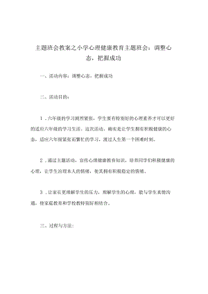 主题班会教案小学心理健康教育主题班会调整心态-把握成功.docx
