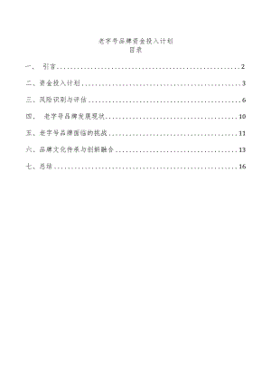 老字号品牌资金投入计划.docx