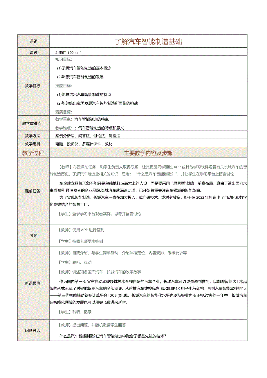 《汽车智能制造概论》教案 第1课 了解汽车智能制造基础.docx_第2页