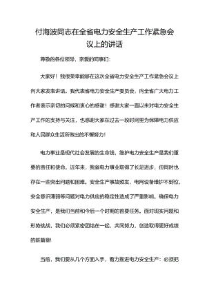 付海波同志在全省电力安全生产工作紧急会议上的讲话.docx